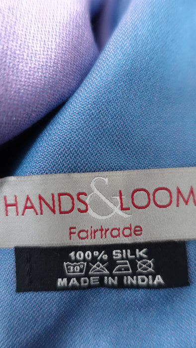 Lilac And Dark Turquoise 2 Tone Reversible Fringed Pure Silk Scarf - New