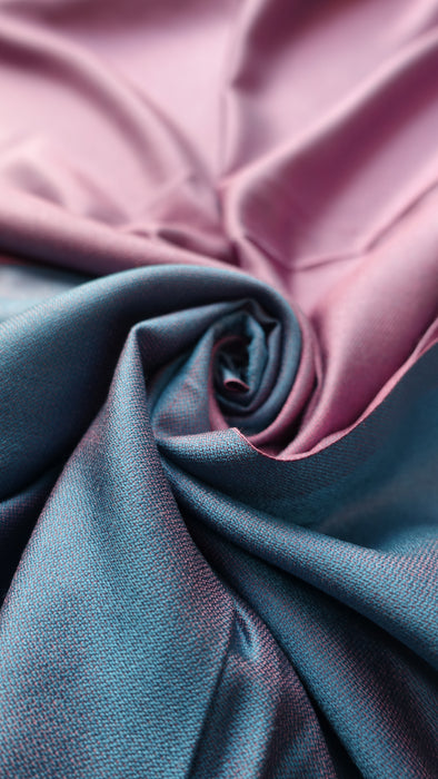 Dark Pink And Turquoise 2 Tone Reversible Tasselled Pure Silk Scarf - New