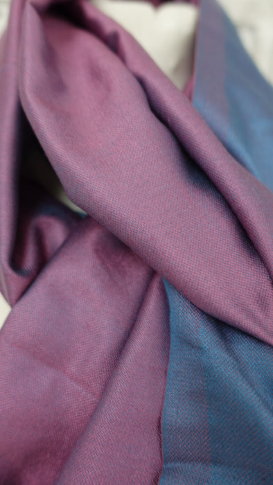 Dark Pink And Turquoise 2 Tone Reversible Tasselled Pure Silk Scarf - New