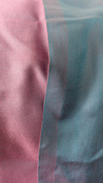 Dark Pink And Turquoise 2 Tone Reversible Tasselled Pure Silk Scarf - New