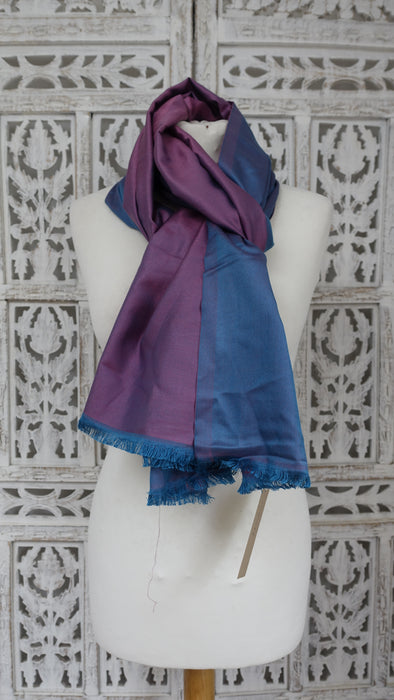 Dark Pink And Turquoise 2 Tone Reversible Pure Silk Scarf - New