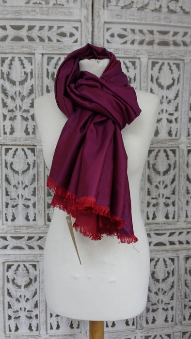 Dark Red And Dark Pink 2 Tone Reversible Pure Silk Scarf - New