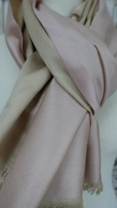 Baby Pink And Gold 2 Tone Reversible Pure Silk Scarf - New