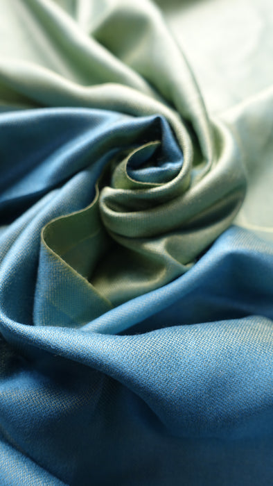 Lime Green And Dark Turquoise 2 Tone Reversible Pure Silk Scarf - New