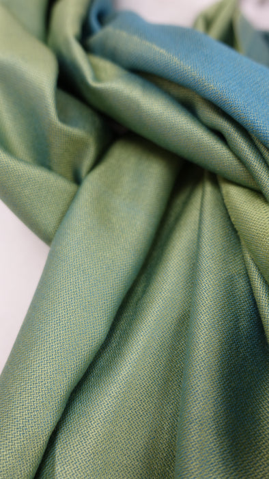 Lime Green And Dark Turquoise 2 Tone Reversible Pure Silk Scarf - New