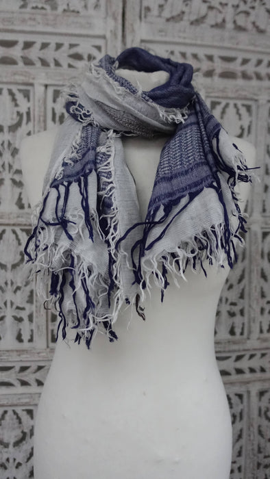 Blue And White Square Soft Cotton Blend Scarf - New