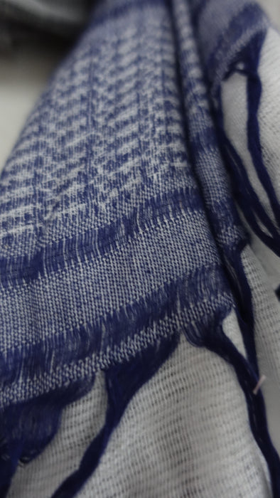 Blue And White Square Soft Cotton Blend Scarf - New