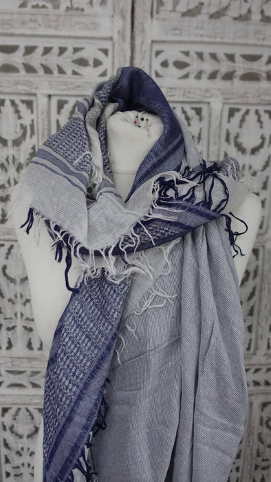 Blue And White Square Soft Cotton Blend Scarf - New