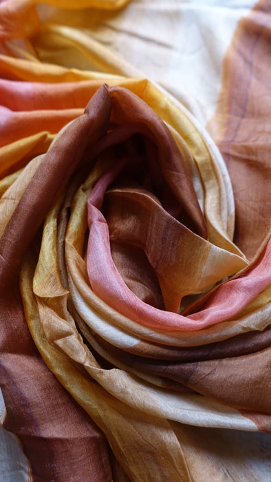 Orange And Rusts Pure Silk Square Hands And Loom Scarf