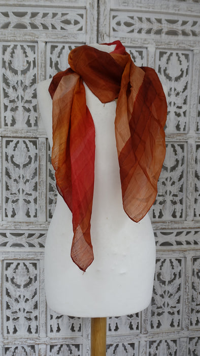 Orange And Rusts Pure Silk Square Hands And Loom Scarf