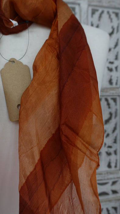 Orange And Rusts Pure Silk Square Hands And Loom Scarf