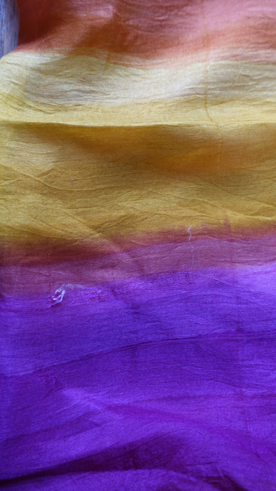 Orange Purple And Amber Pure Silk Square Hands And Loom Scarf