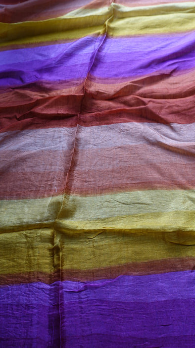 Orange Purple And Amber Pure Silk Square Hands And Loom Scarf