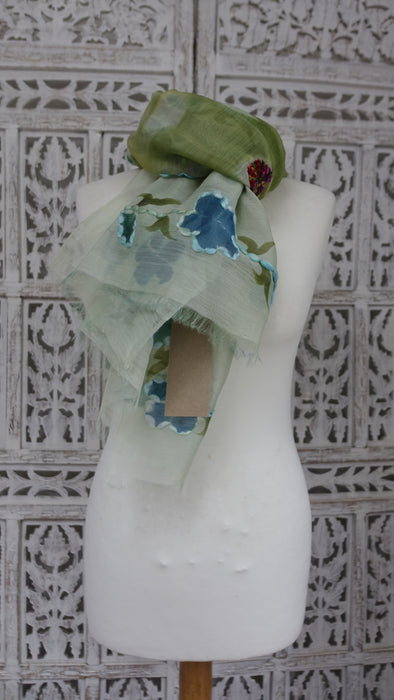 Mint Green Embroidered Scarf