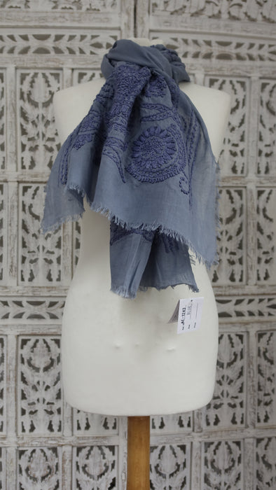 Pure Cotton Hand Embroidered Scarf - Multiple Colours Available