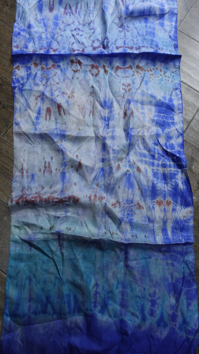 Blue Silk Tie Dye Double Sided Scarf
