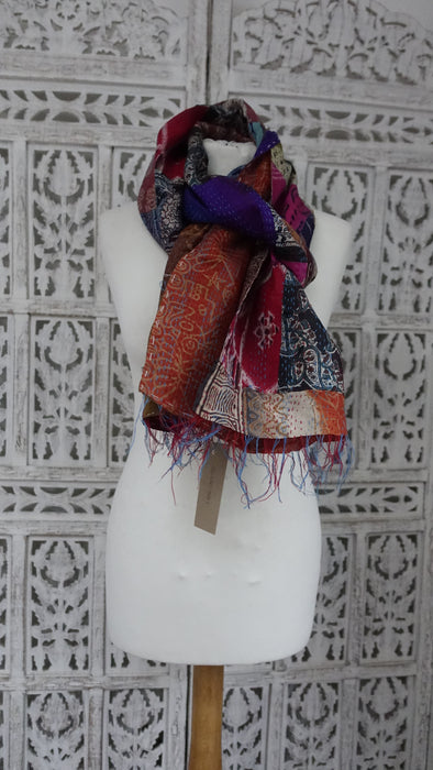 Multicoloured Kantha Pure Silk Scarf