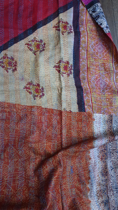 Multicoloured Kantha Pure Silk Scarf