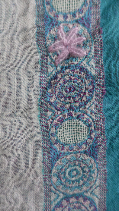 Aqua Blue Layered Fine Wool Scarf Handloom With Hand Embroidery
