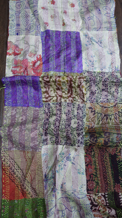 Multicoloured Kantha Pure Silk Scarf