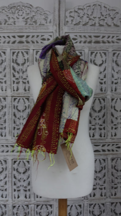 Multicoloured Kantha Pure Silk Scarf