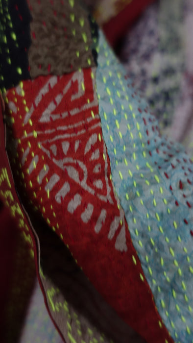 Multicoloured Kantha Pure Silk Scarf