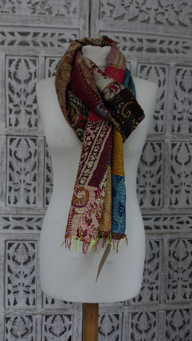 Multicoloured Kantha Pure Silk Scarf