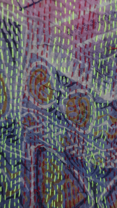 Multicoloured Kantha Pure Silk Scarf