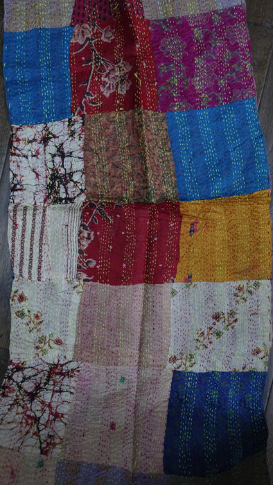 Multicoloured Kantha Pure Silk Scarf