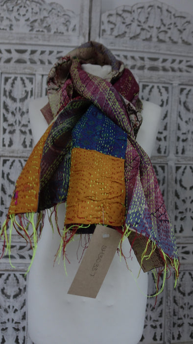 Multicoloured Kantha Pure Silk Scarf