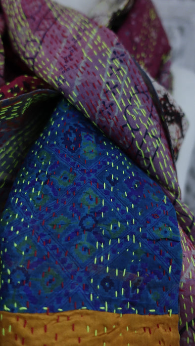 Multicoloured Kantha Pure Silk Scarf