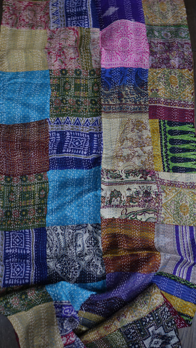 Multicoloured Kantha Pure Silk Scarf