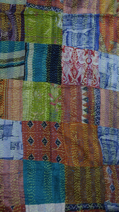 Multicoloured Kantha Pure Silk Scarf