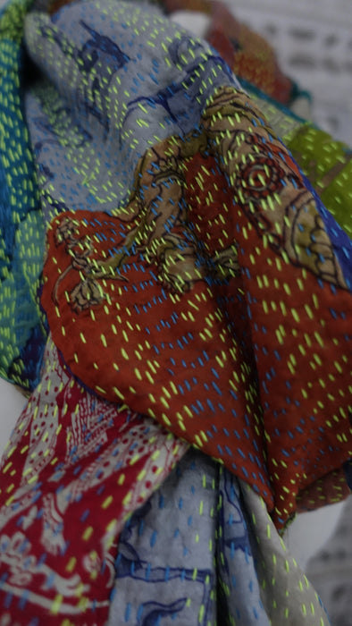 Multicoloured Kantha Pure Silk Scarf