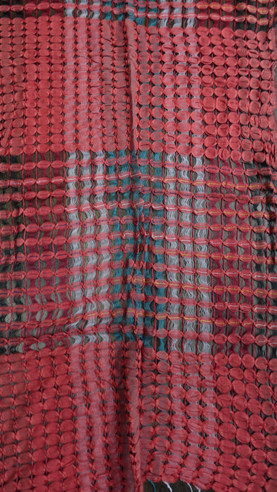 Dark Rust Red Cotton Weave Check Scarf