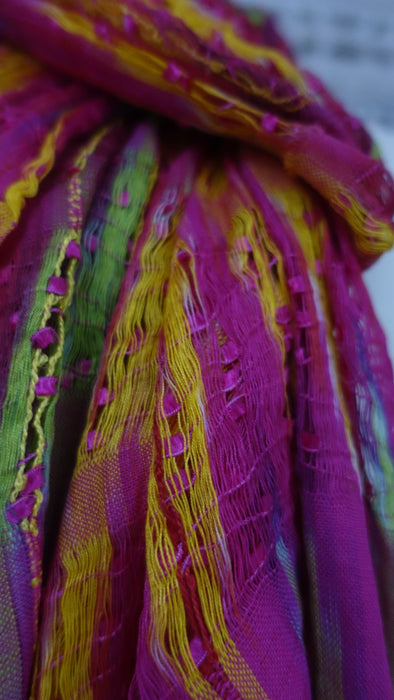 Hot Pink Lime Green Loose Weave Scarf