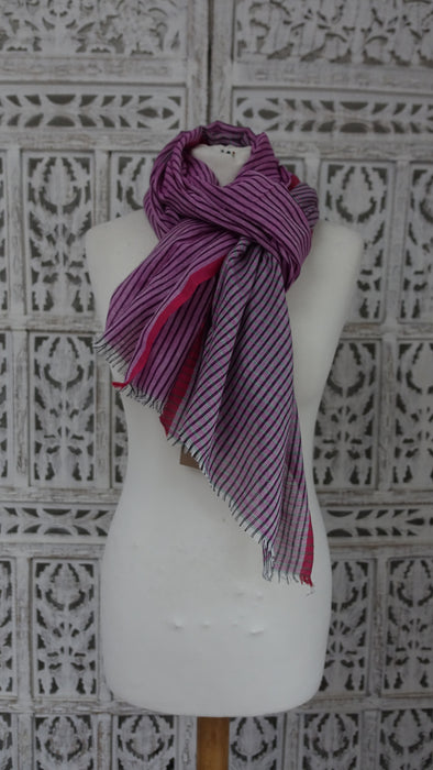 Pink And Purple Handloom Stripe Cotton Scarf