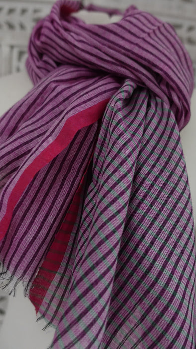 Pink And Purple Handloom Stripe Cotton Scarf