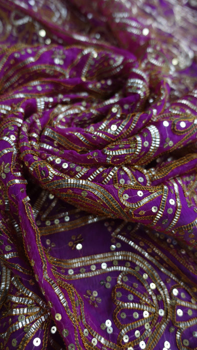 Hot Pink Vintage Silk Chiffon Sikhiya Gota Wedding Dupatta  - New