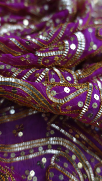 Hot Pink Vintage Silk Chiffon Sikhiya Gota Wedding Dupatta  - New