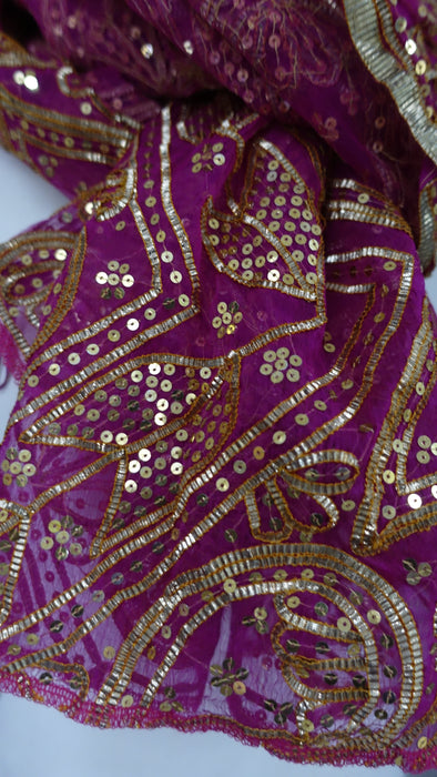 Hot Pink Vintage Silk Chiffon Sikhiya Gota Wedding Dupatta  - New
