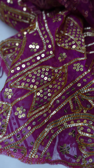 Hot Pink Vintage Silk Chiffon Sikhiya Gota Wedding Dupatta  - New