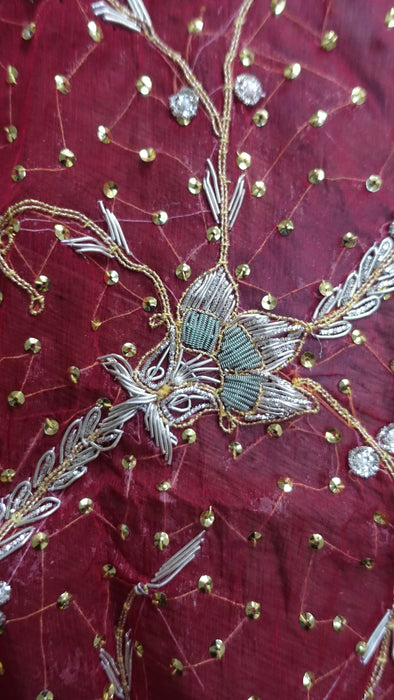 Red Vintage Gota Trimmed Wedding Dupatta - New