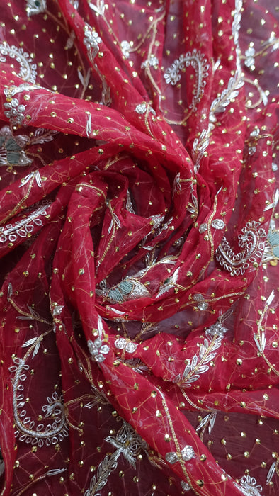 Red Vintage Gota Trimmed Wedding Dupatta - New