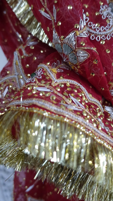 Red Vintage Gota Trimmed Wedding Dupatta - New