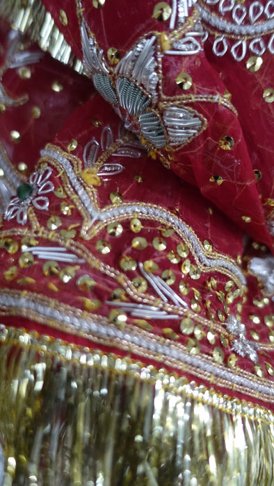 Red Vintage Gota Trimmed Wedding Dupatta - New