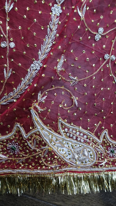 Red Vintage Gota Trimmed Wedding Dupatta - New