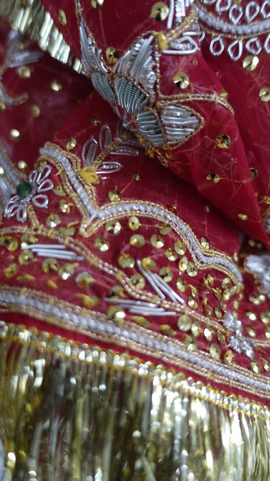 Red Vintage Gota Trimmed Wedding Dupatta - New