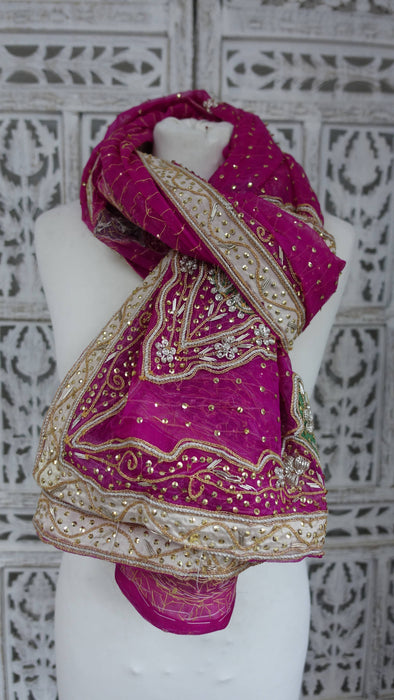 Hot Pink Vintage Wedding Dupatta - New