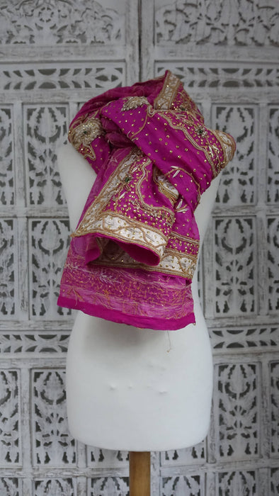 Hot Pink Vintage Wedding Dupatta - New
